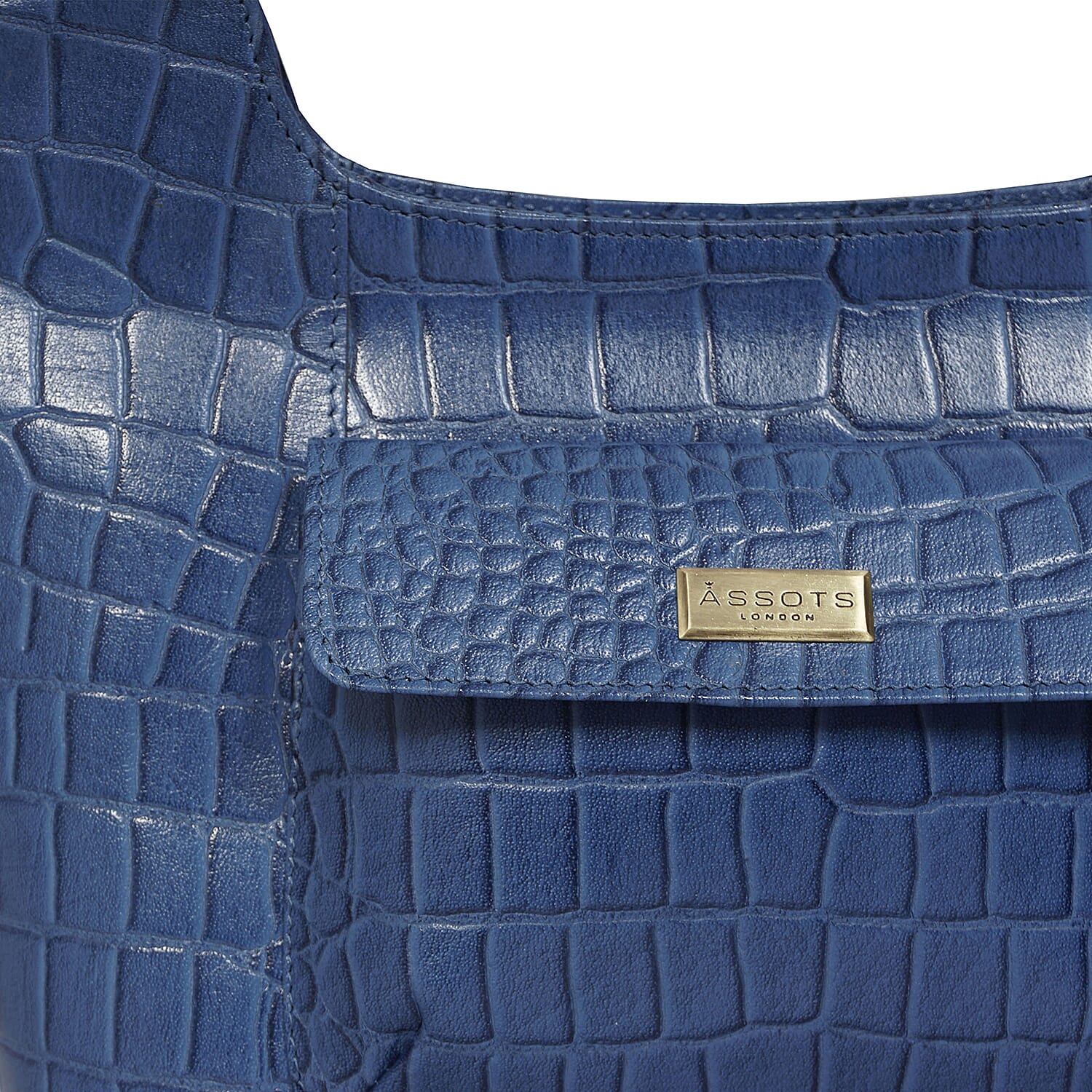 ASSOTS LONDON Amanda Genuine Leather Croc Embossed Tote Bag (Size 26x20x9 Cm) - Blue