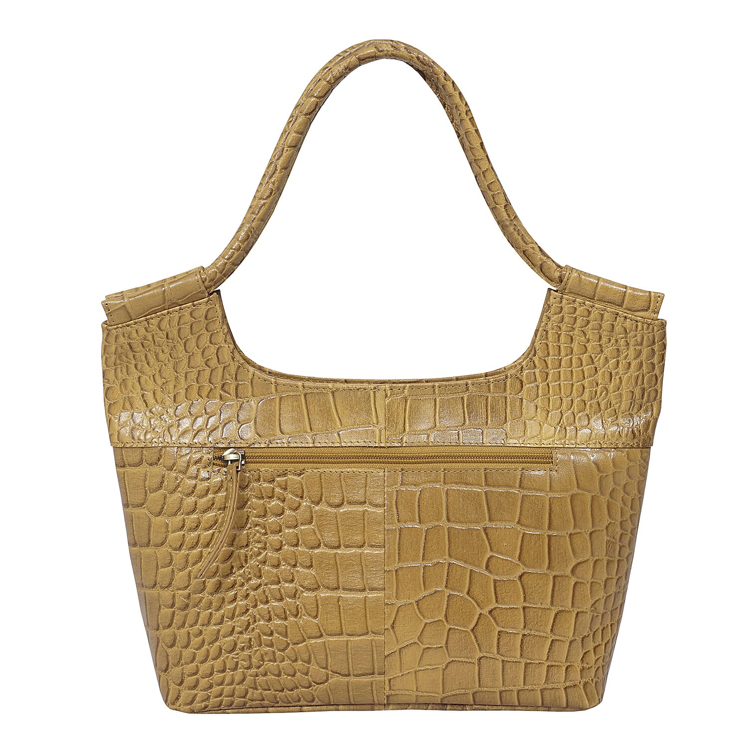 ASSOTS LONDON Amanda Genuine Leather Croc Embossed Tote Bag (Size 26x20x9 Cm) - Mustard