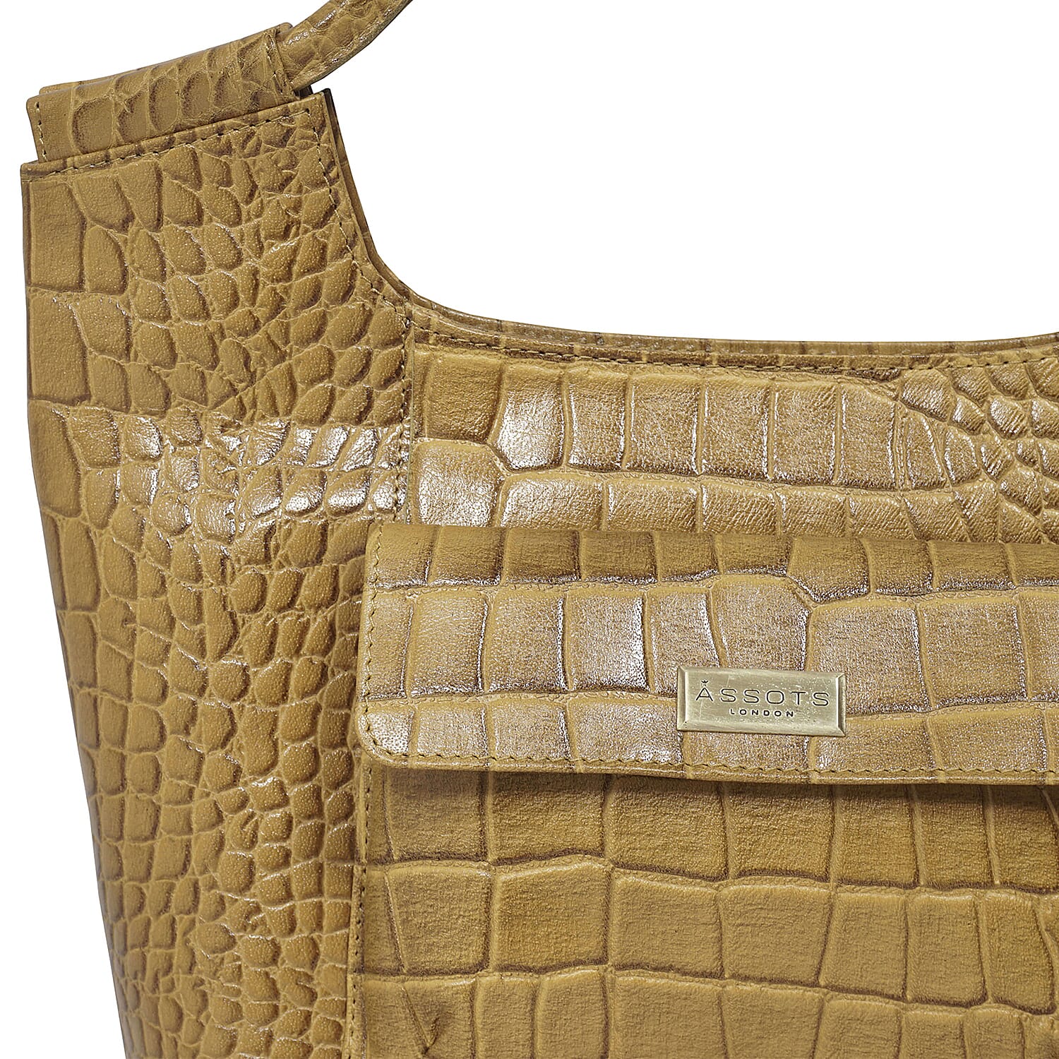 ASSOTS LONDON Amanda Genuine Leather Croc Embossed Tote Bag (Size 26x20x9 Cm) - Mustard