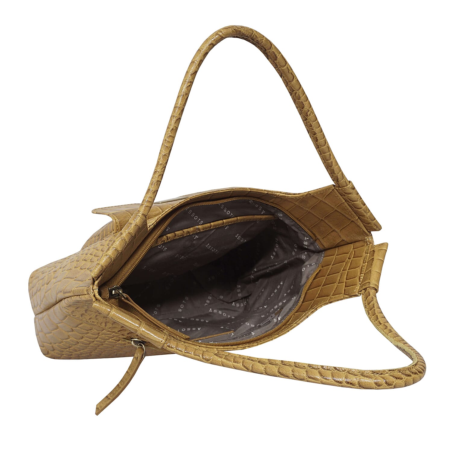 ASSOTS LONDON Amanda Genuine Leather Croc Embossed Tote Bag (Size 26x20x9 Cm) - Mustard