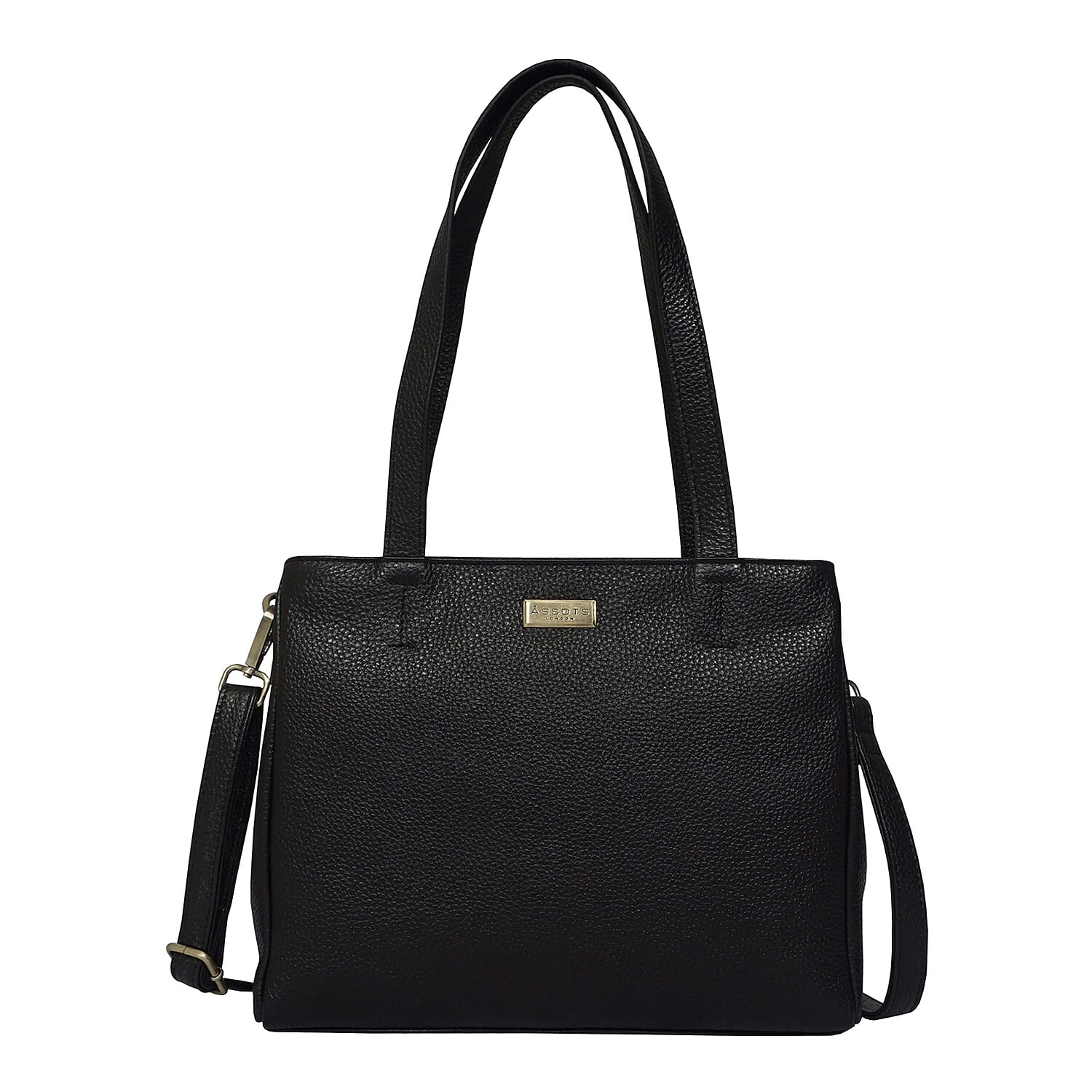 ASSOTS LONDON Genuine Pebble Grain Leather Double Compartment Shoulder Handbag