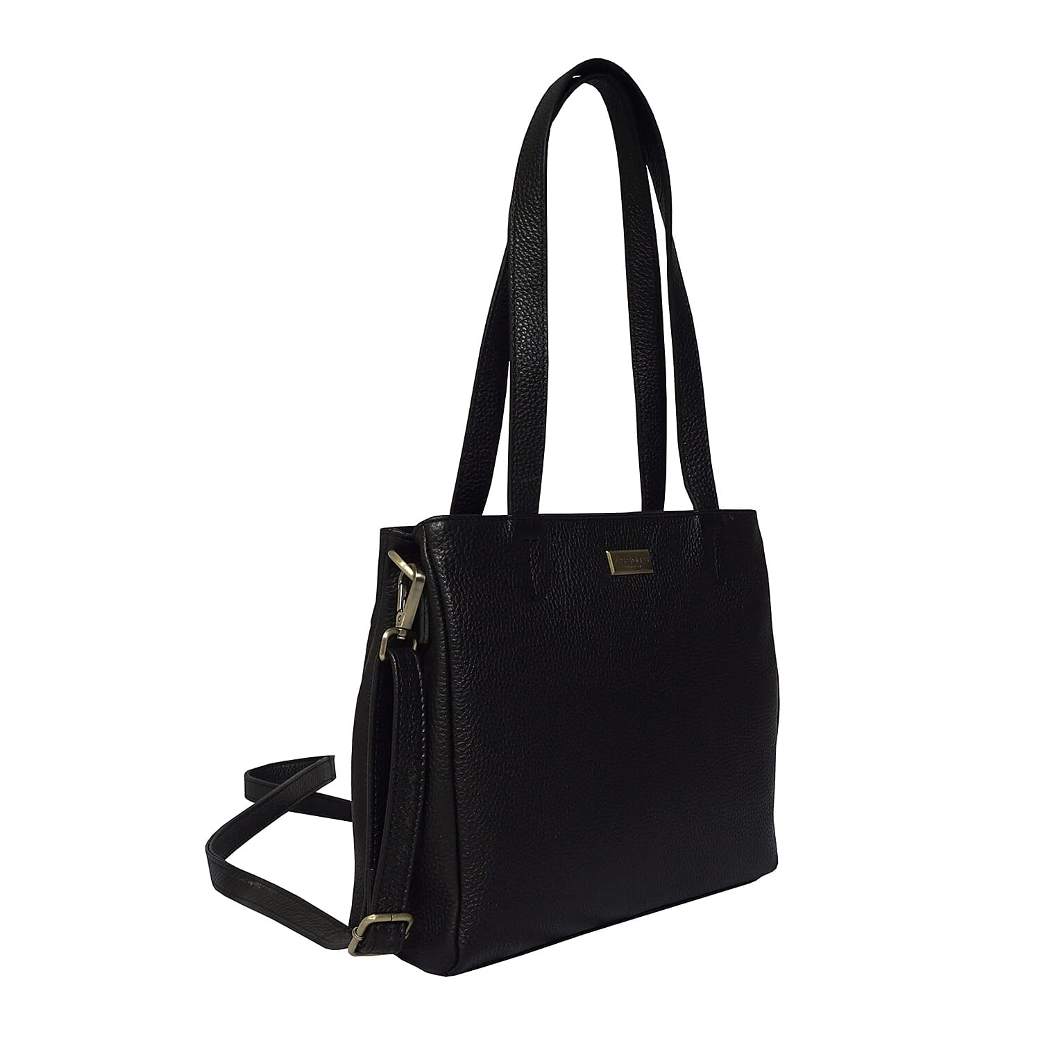 ASSOTS LONDON Genuine Pebble Grain Leather Double Compartment Shoulder Handbag