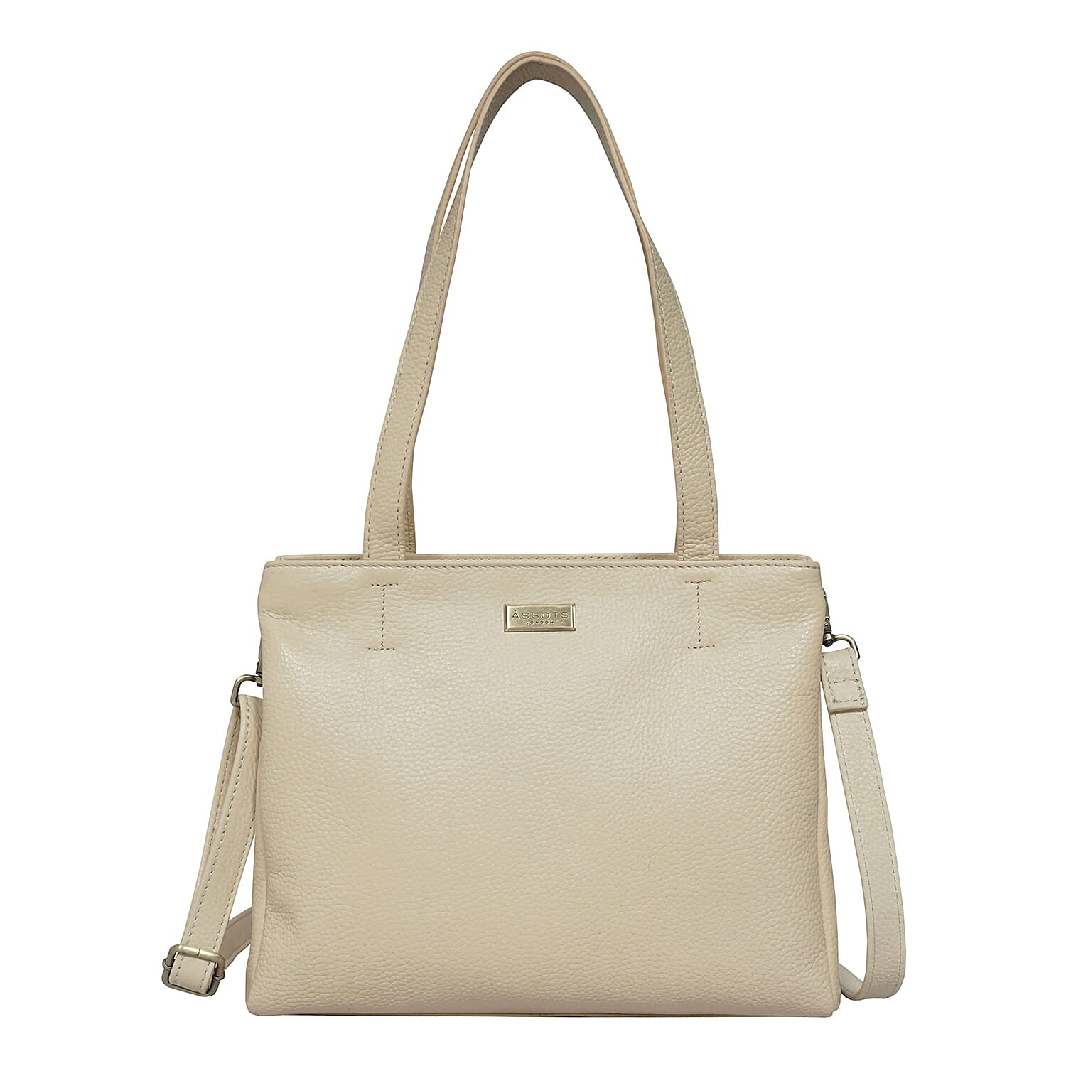 ASSOTS LONDON Debra Genuine Pebble Grain Leather Double Compartment Shoulder Handbag (Size 27x22x7Cm) - Cream