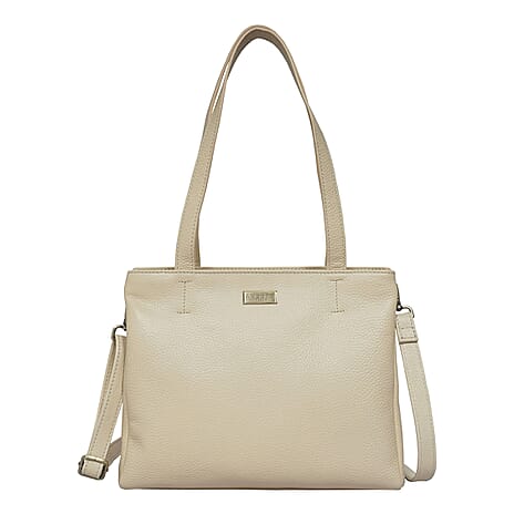 ASSOTS LONDON Debra Genuine Pebble Grain Leather Double Compartment Shoulder Handbag (Size 27x22x7Cm) - Cream