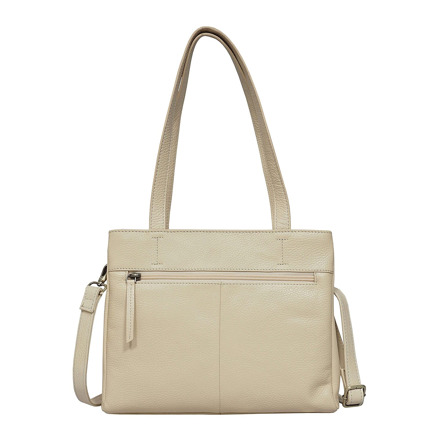 ASSOTS LONDON Debra Genuine Pebble Grain Leather Double Compartment Shoulder Handbag (Size 27x22x7Cm) - Cream