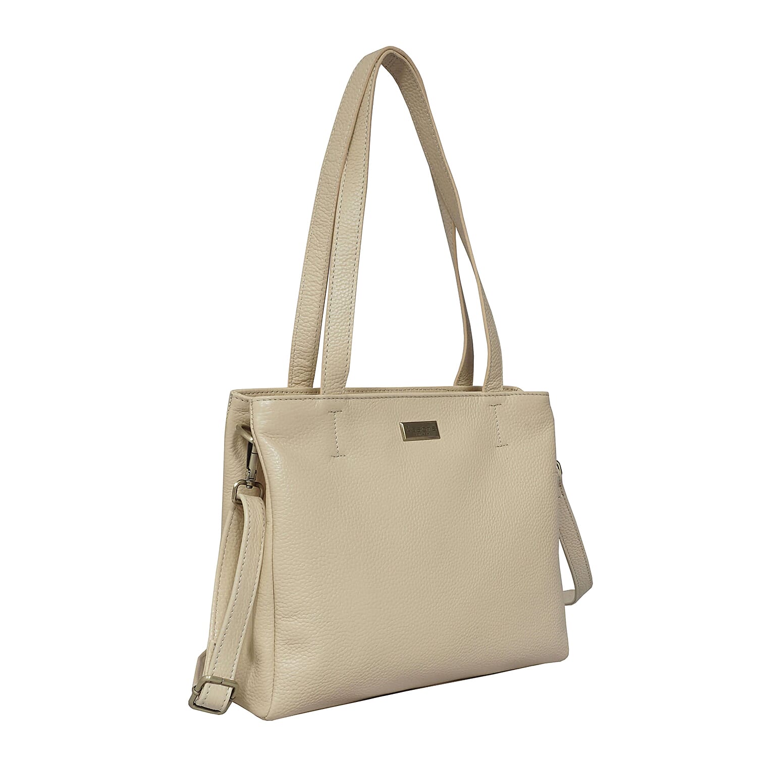 ASSOTS LONDON Debra Genuine Pebble Grain Leather Double Compartment Shoulder Handbag (Size 27x22x7Cm) - Cream