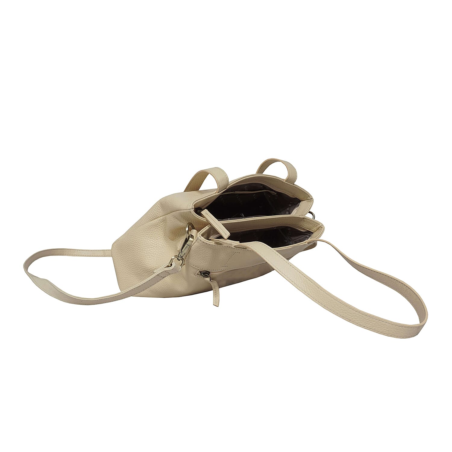 ASSOTS LONDON Debra Genuine Pebble Grain Leather Double Compartment Shoulder Handbag (Size 27x22x7Cm) - Cream