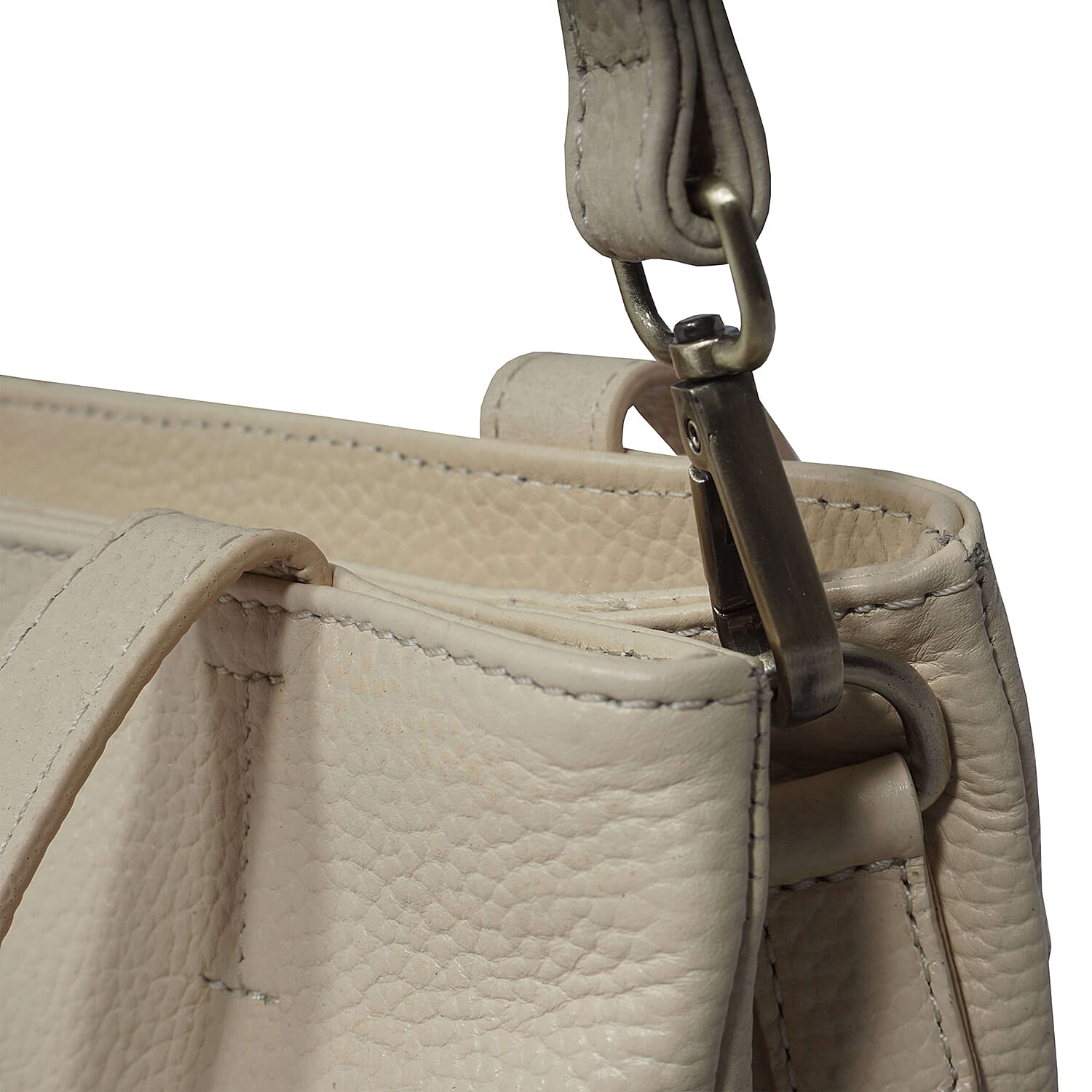ASSOTS LONDON Debra Genuine Pebble Grain Leather Double Compartment Shoulder Handbag (Size 27x22x7Cm) - Cream
