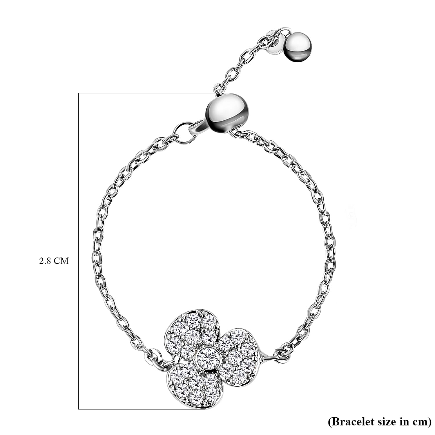 Simulated Diamond Floral Adjustable (Size I-U ) Bolo Ring in Silver Tone