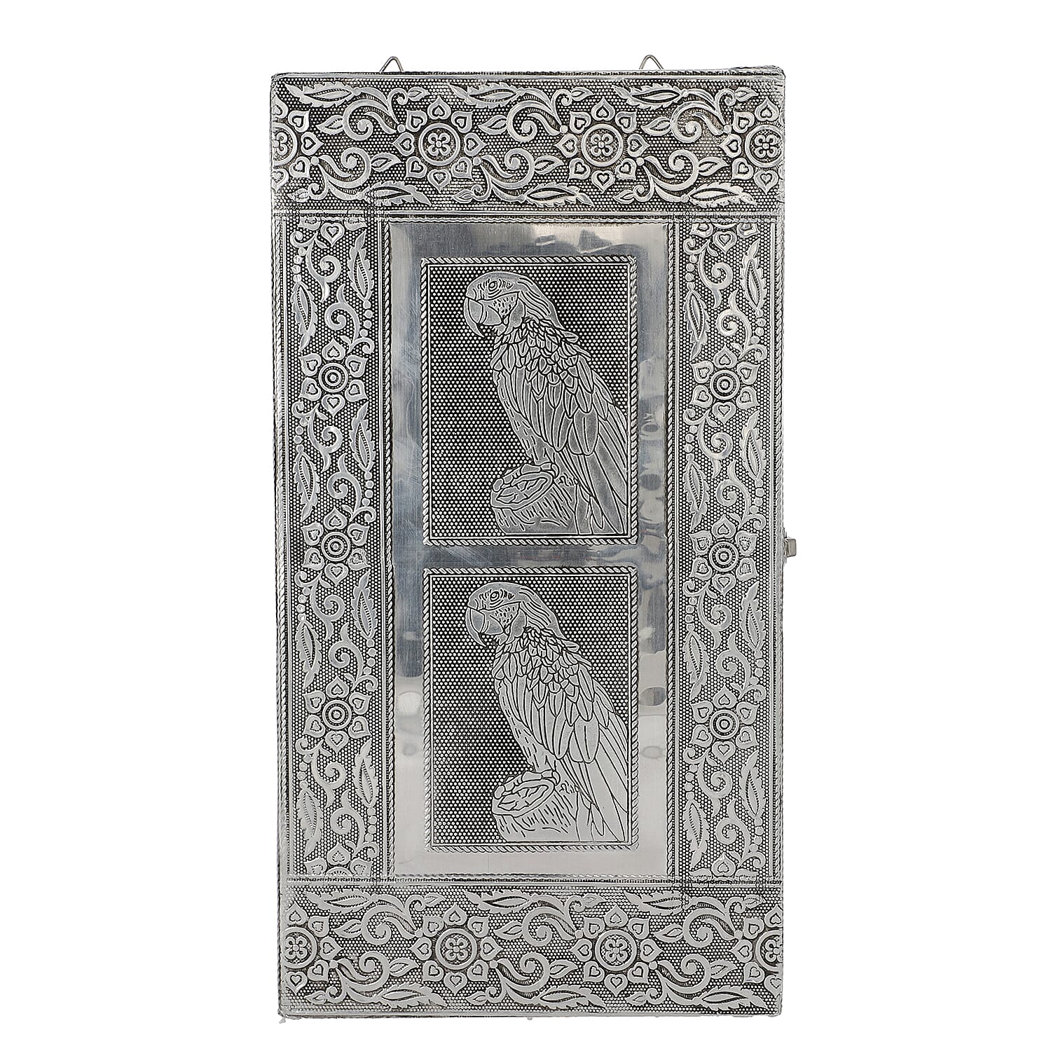 Handcrafted Parrot Embossed Jewellery Armoire with Velvet Lining and Clasp