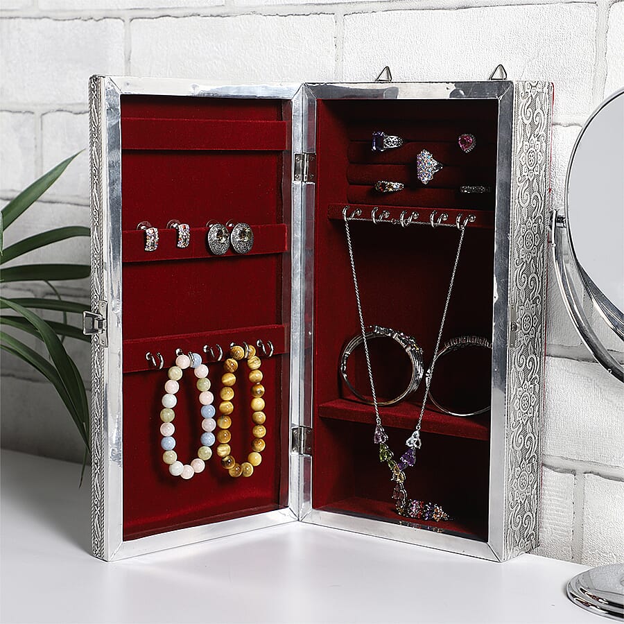 Handcrafted Parrot Embossed Jewellery Armoire with Velvet Lining and Clasp