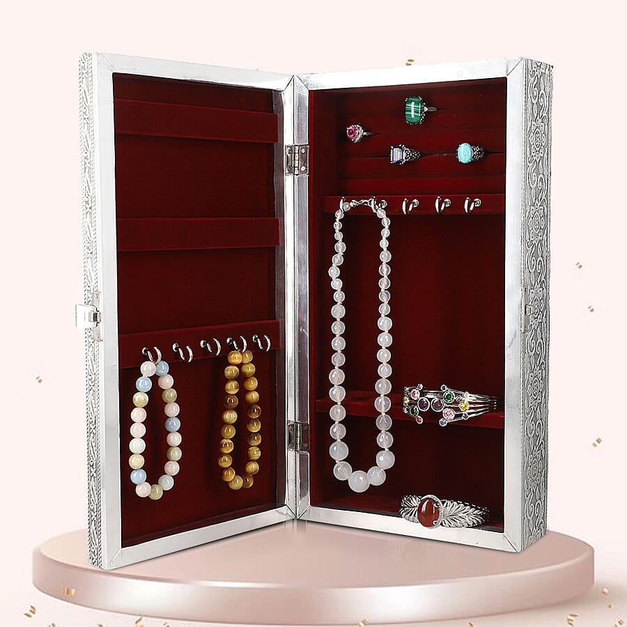 Handcrafted Parrot Embossed Jewellery Armoire with Velvet Lining and Clasp