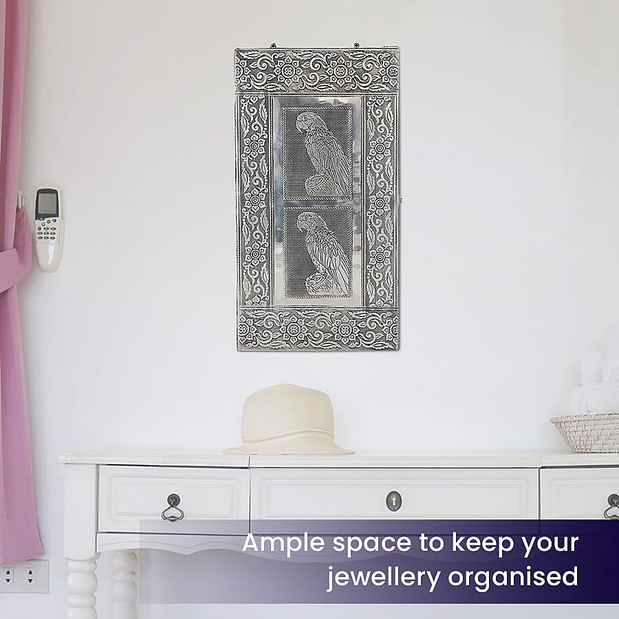 Handcrafted Parrot Embossed Jewellery Armoire with Velvet Lining and Clasp