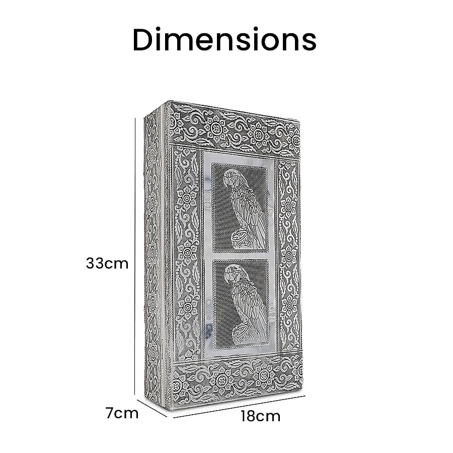 Handcrafted Parrot Embossed Jewellery Armoire with Velvet Lining and Clasp