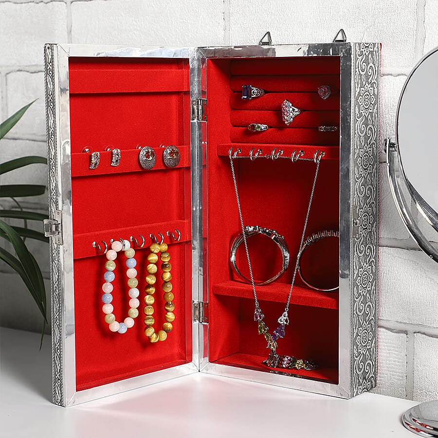 Handcrafted Hummingbird Embossed Jewellery Armoire with Velvet Lining and Clasp (Size 33x18x7Cm)