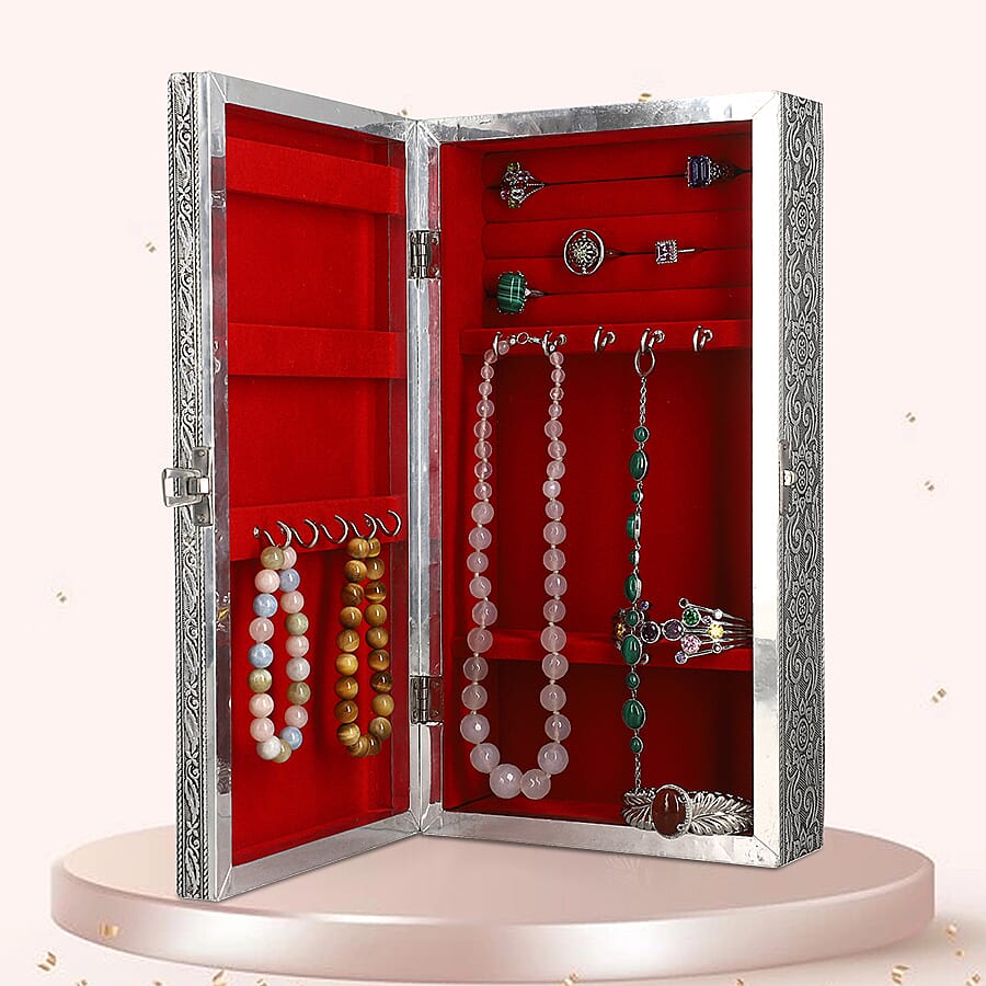 Handcrafted Hummingbird Embossed Jewellery Armoire with Velvet Lining and Clasp (Size 33x18x7Cm)