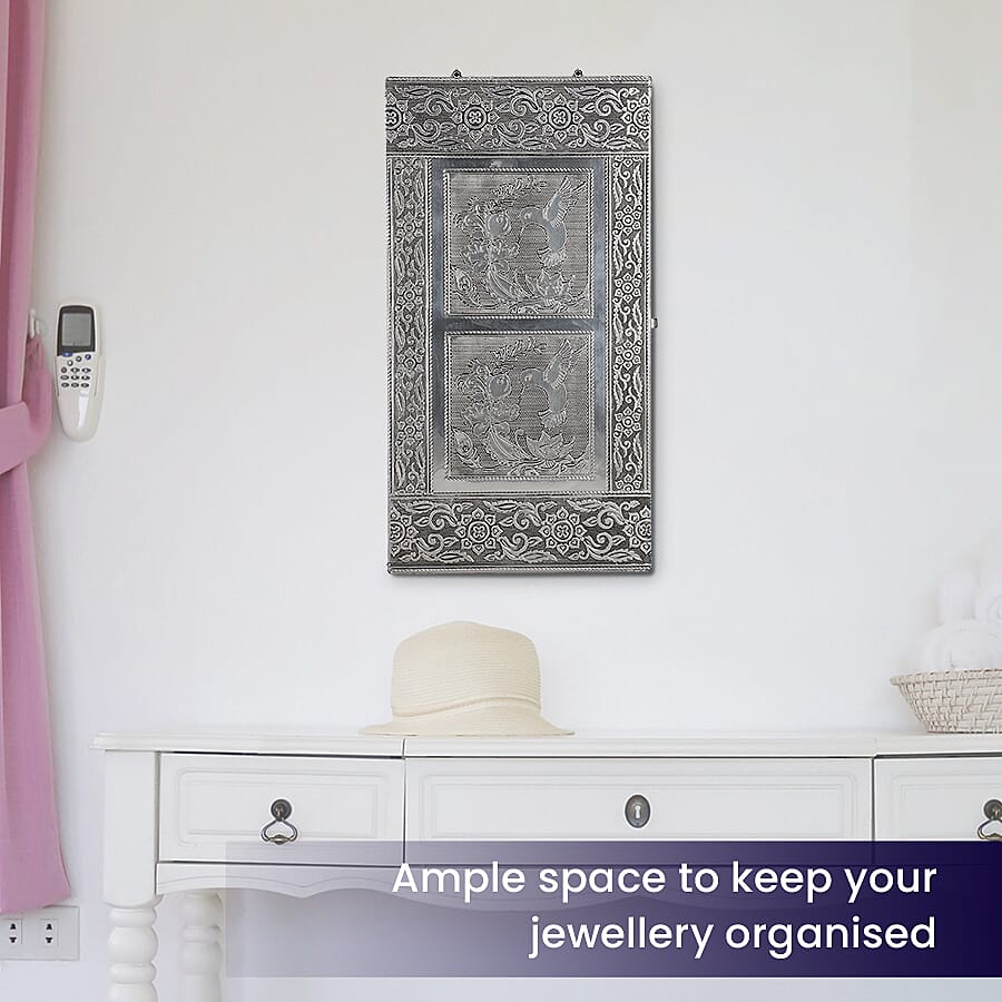 Handcrafted Hummingbird Embossed Jewellery Armoire with Velvet Lining and Clasp (Size 33x18x7Cm)