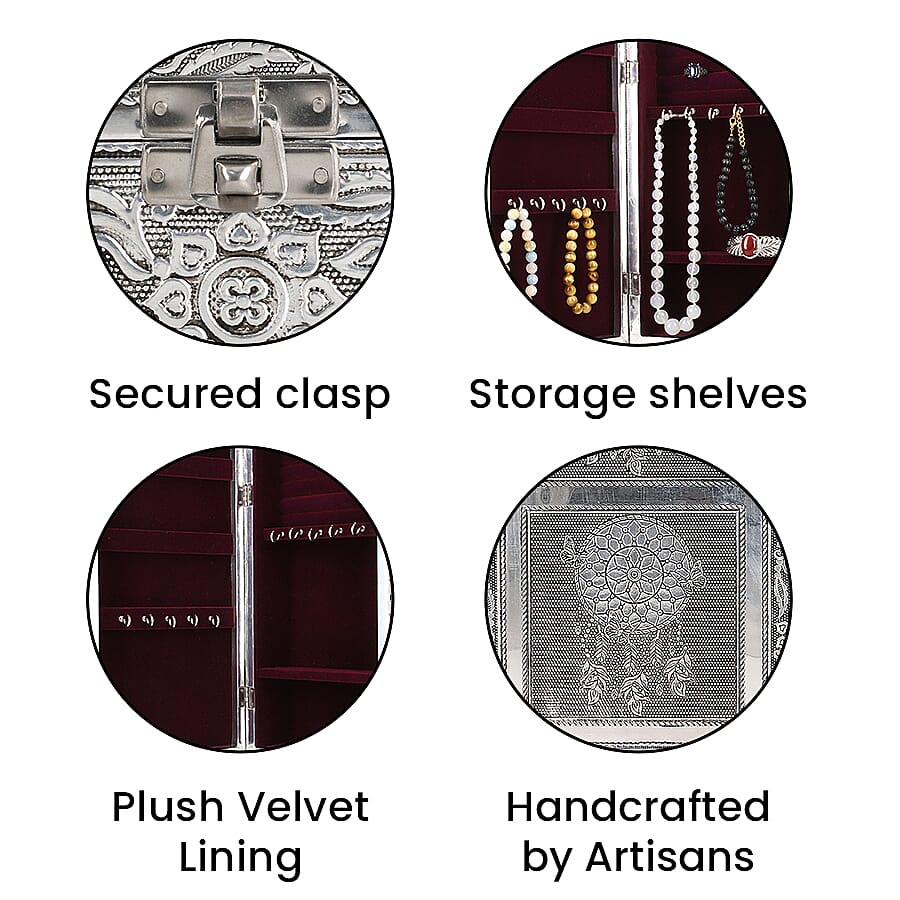 Handcrafted Dream Catcher Jewellery Armoire with Velvet Lining and Clasp (Size 32x17x7Cm)