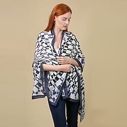 JOVIE 100% Viscose Printed Scarf - Navy and White