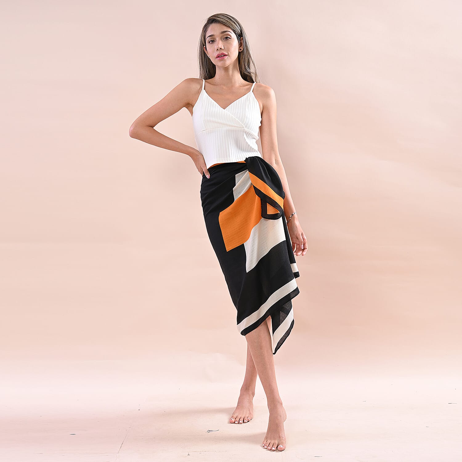 JOVIE 100% Viscose Printed Scarf (Size-80x180Cm) - Yellow and Black