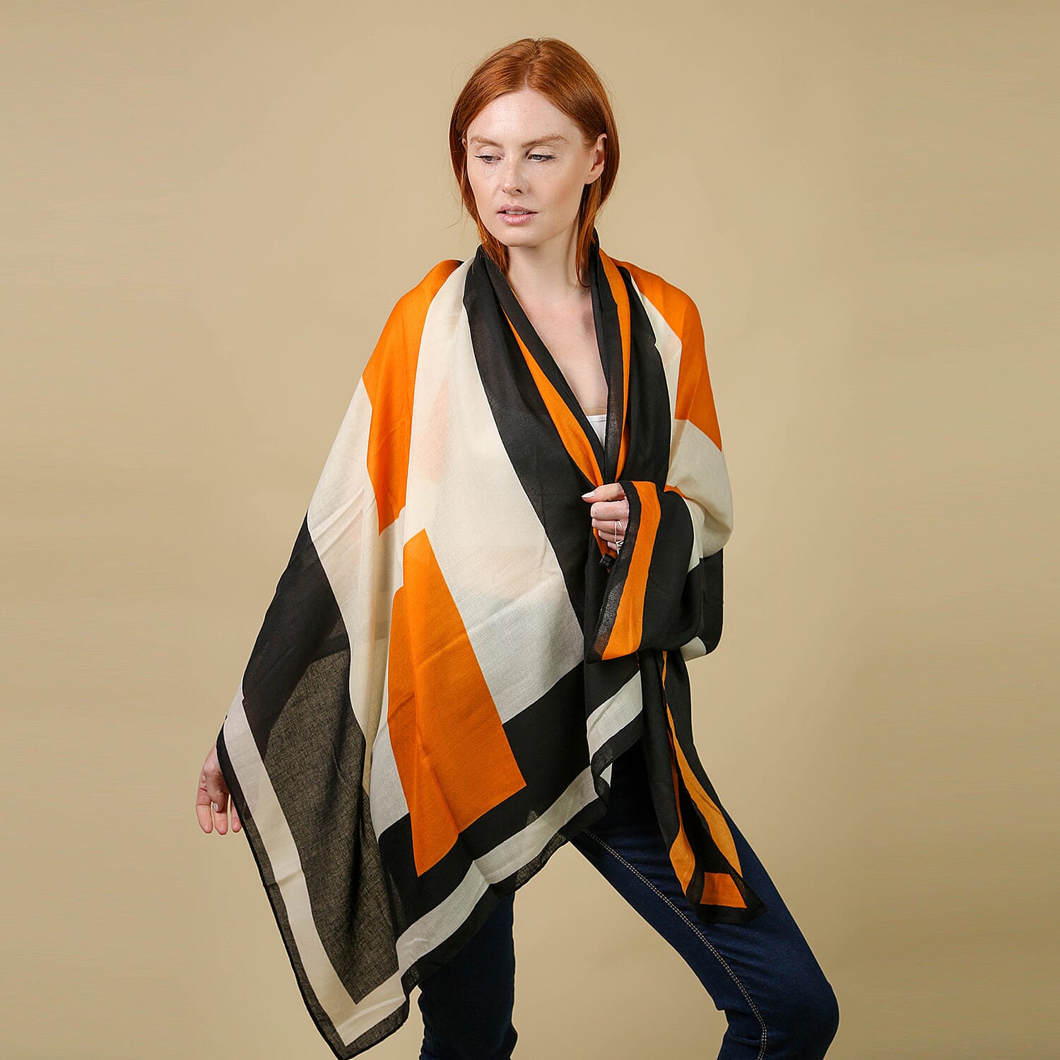 JOVIE 100% Viscose Printed Scarf (Size-80x180Cm) - Yellow and Black