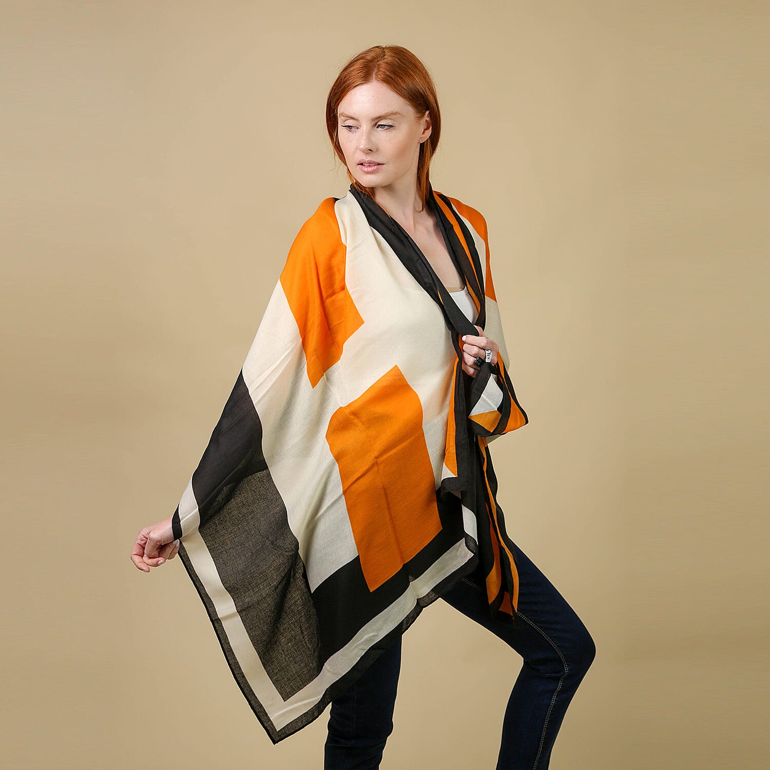 JOVIE 100% Viscose Printed Scarf (Size-80x180Cm) - Yellow and Black