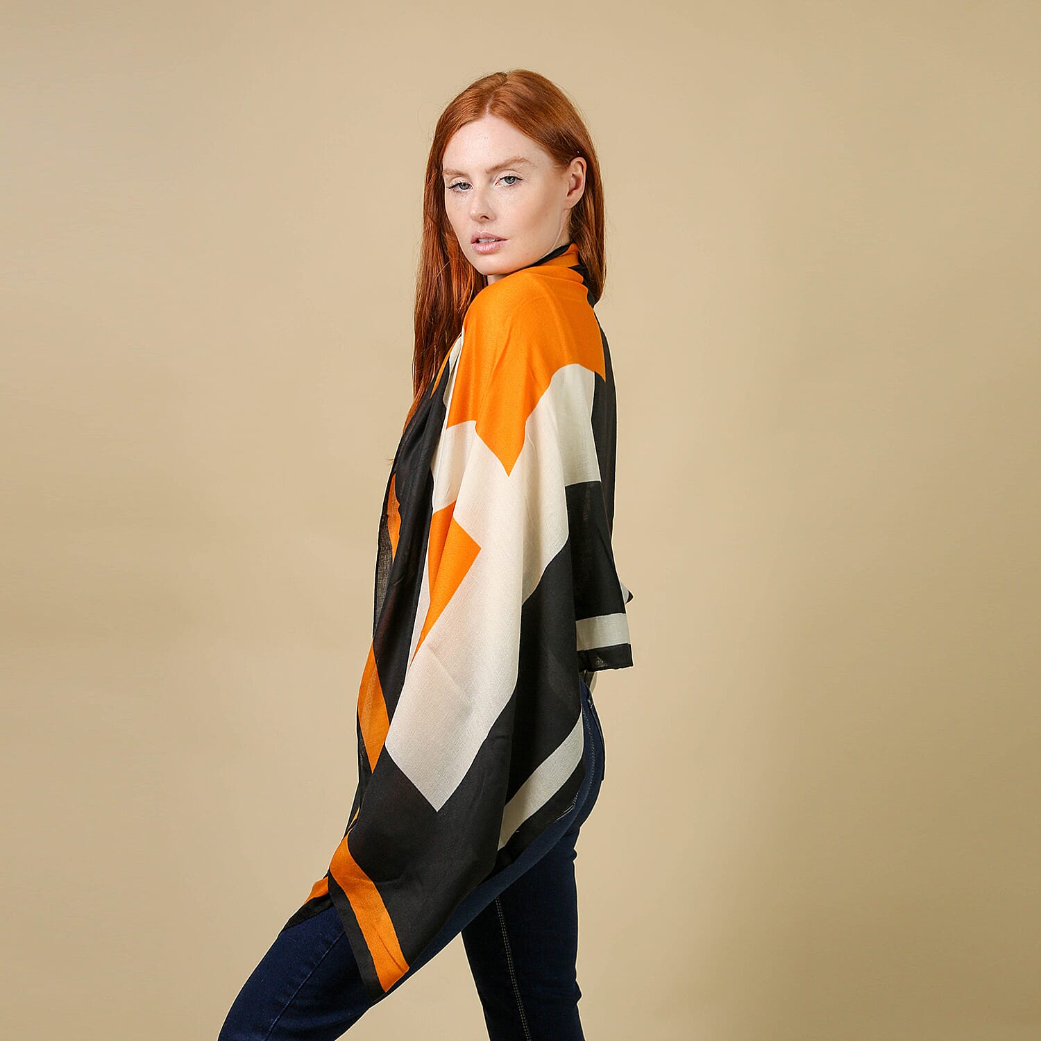 JOVIE 100% Viscose Printed Scarf (Size-80x180Cm) - Yellow and Black