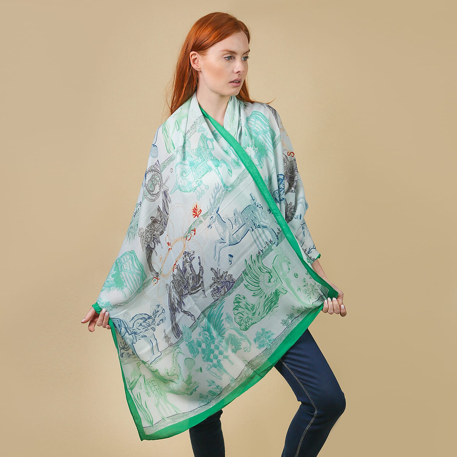 JOVIE 100% Viscose Printed Scarf (Size-180x85Cm) - Mint and Green