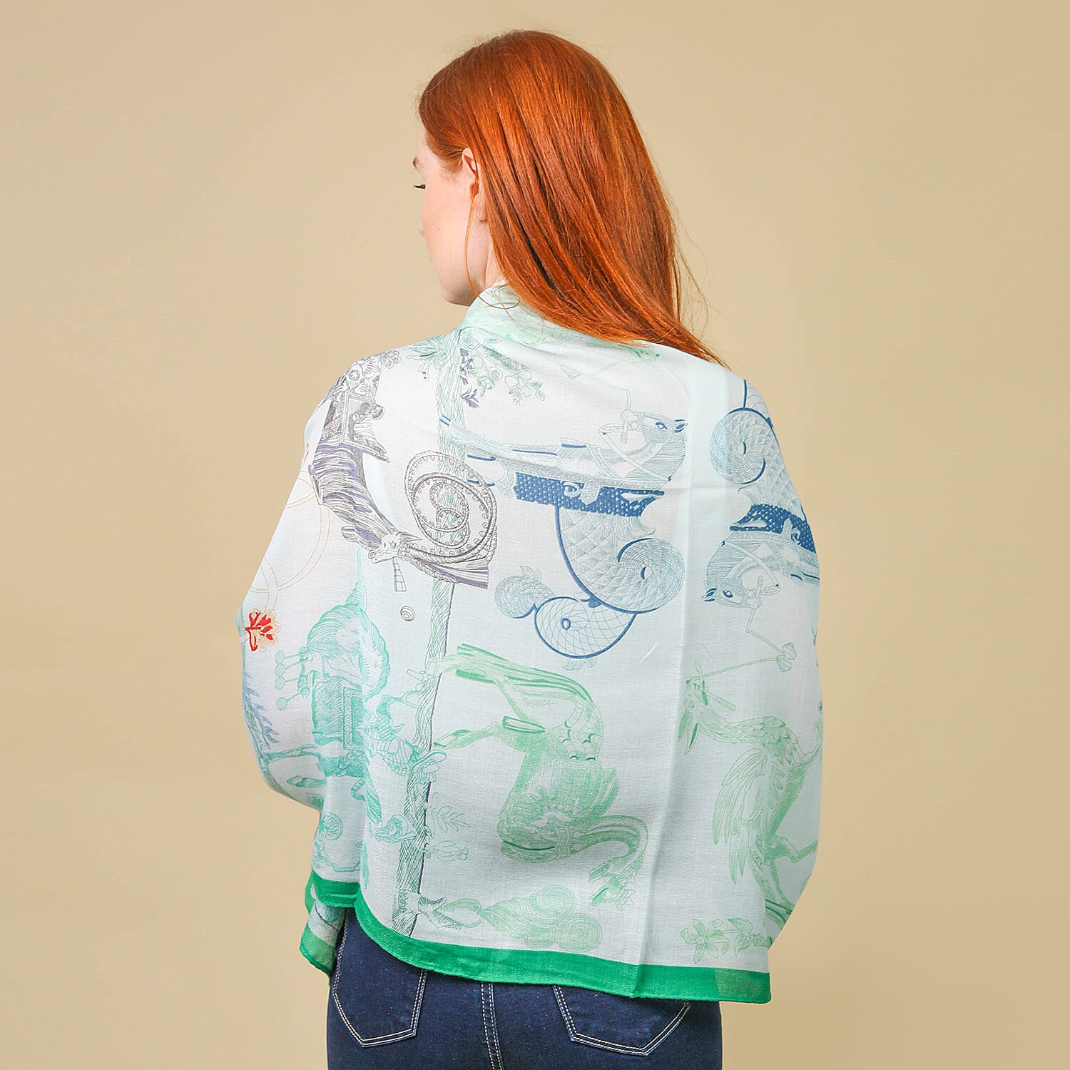 JOVIE 100% Viscose Printed Scarf (Size-180x85Cm) - Mint and Green