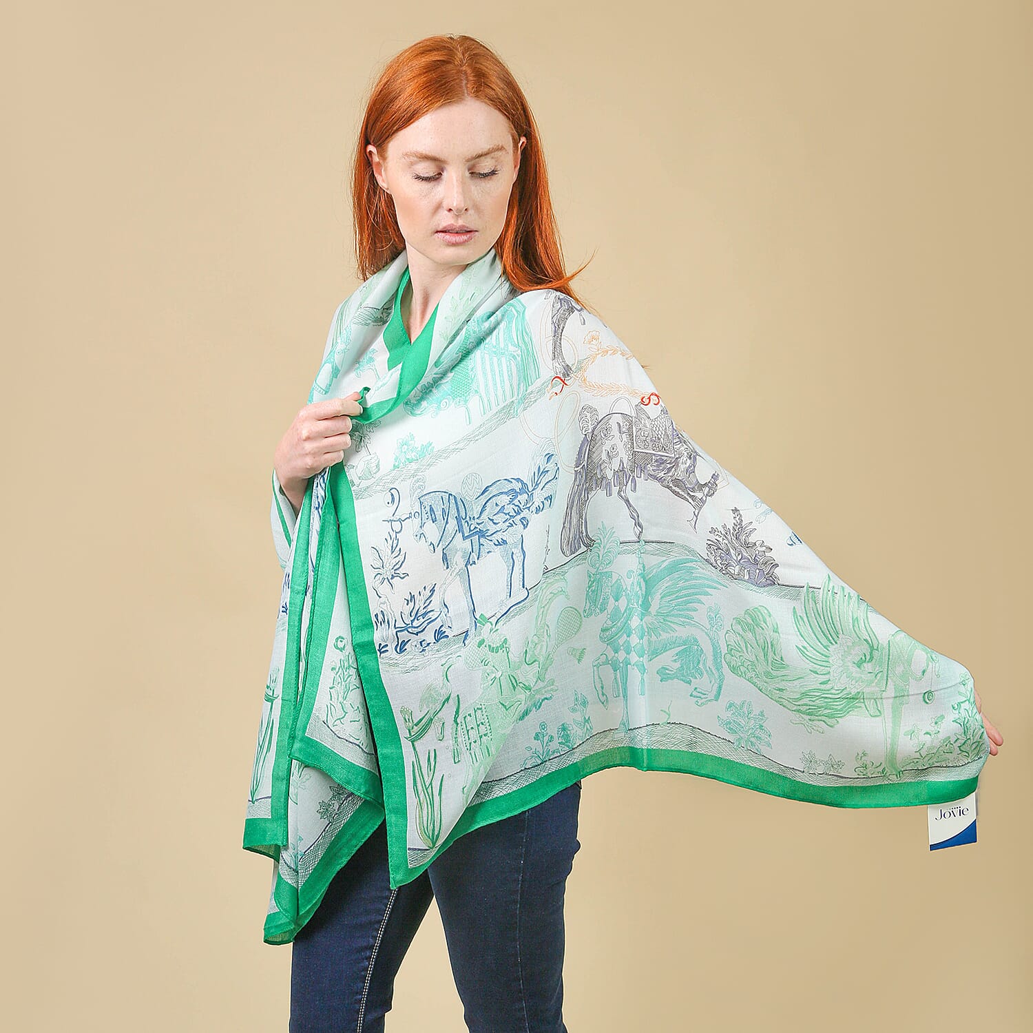 JOVIE 100% Viscose Printed Scarf (Size-180x85Cm) - Mint and Green