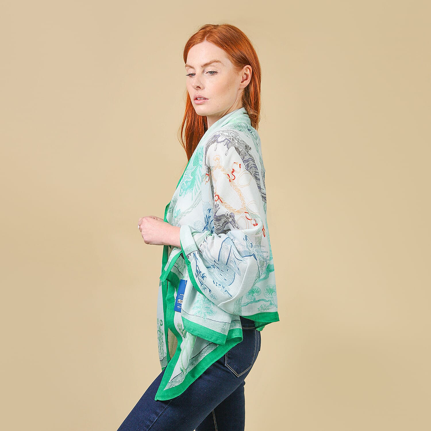 JOVIE 100% Viscose Printed Scarf (Size-180x85Cm) - Mint and Green