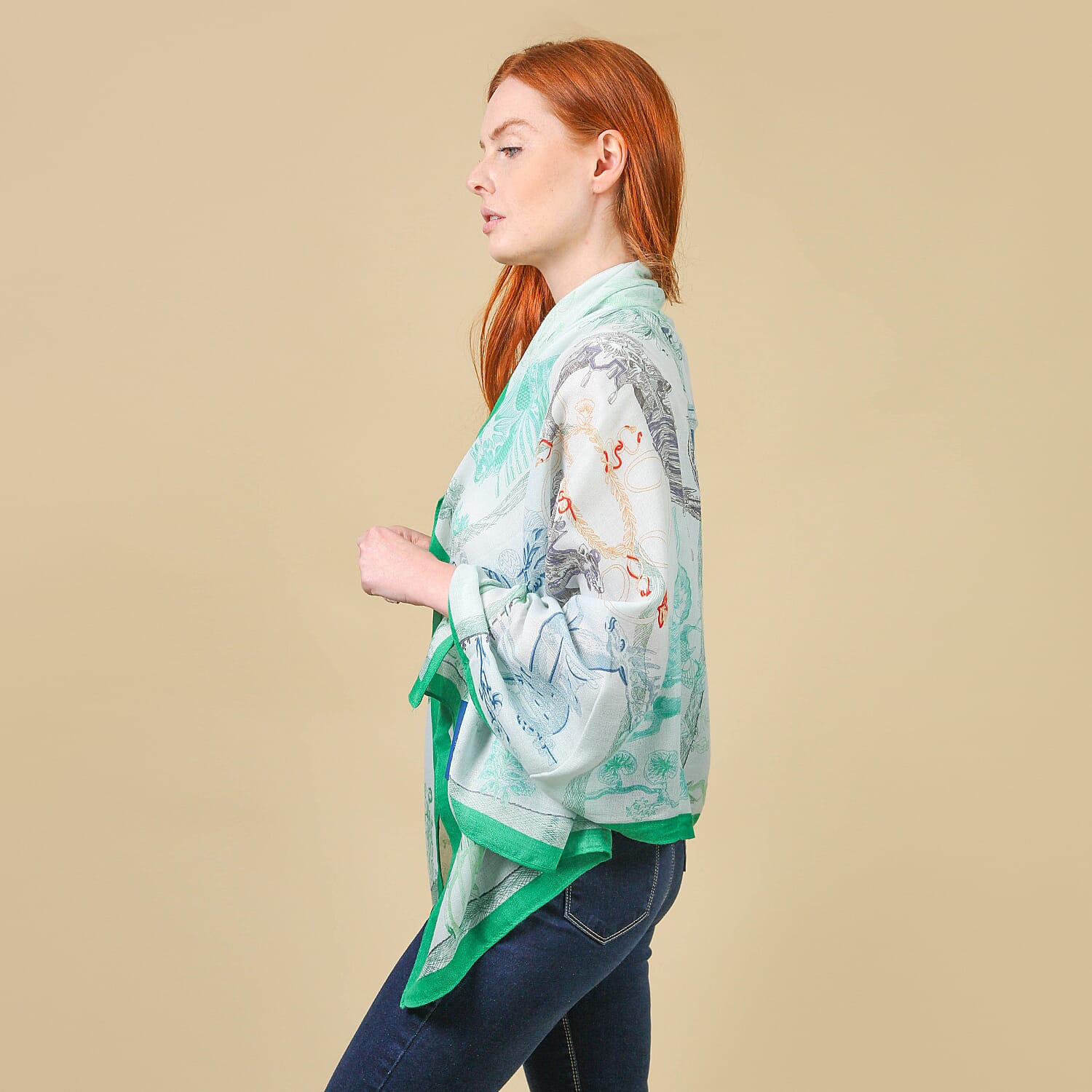 JOVIE 100% Viscose Printed Scarf (Size-180x85Cm) - Mint and Green