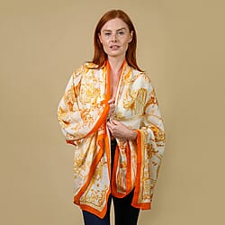 JOVIE Viscose Printed Scarf - Cream and Orange