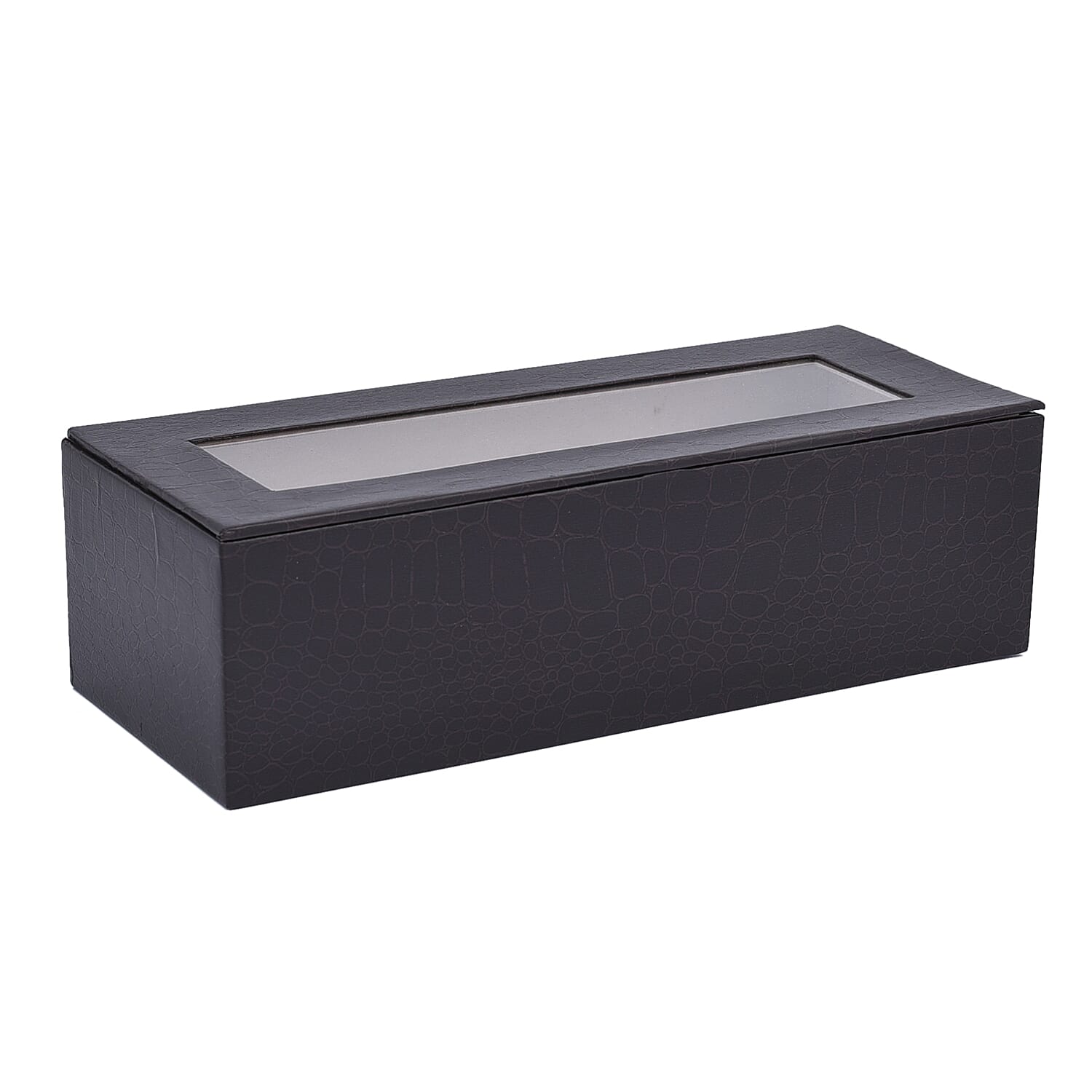 5 Slot Watch Box with Transparent Window (Size 25x10x7Cm) - Coffee Colour