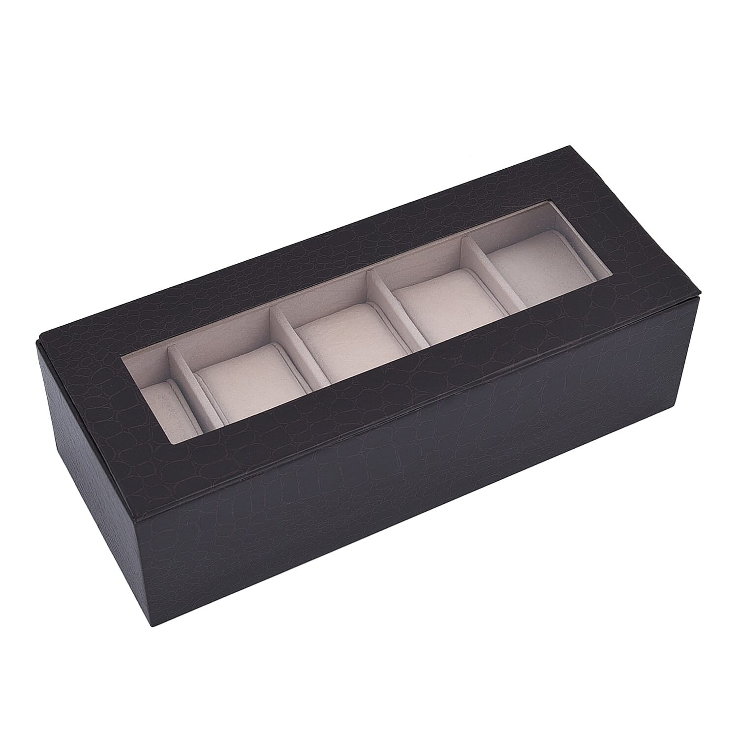 5 Slot Watch Box with Transparent Window (Size 25x10x7Cm) - Coffee Colour