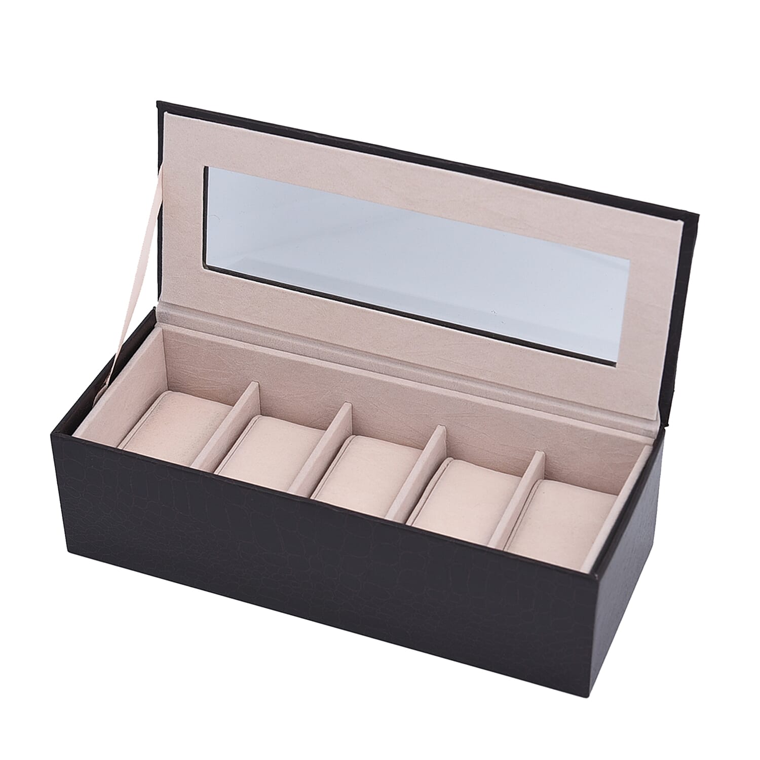 5 Slot Watch Box with Transparent Window (Size 25x10x7Cm) - Coffee Colour