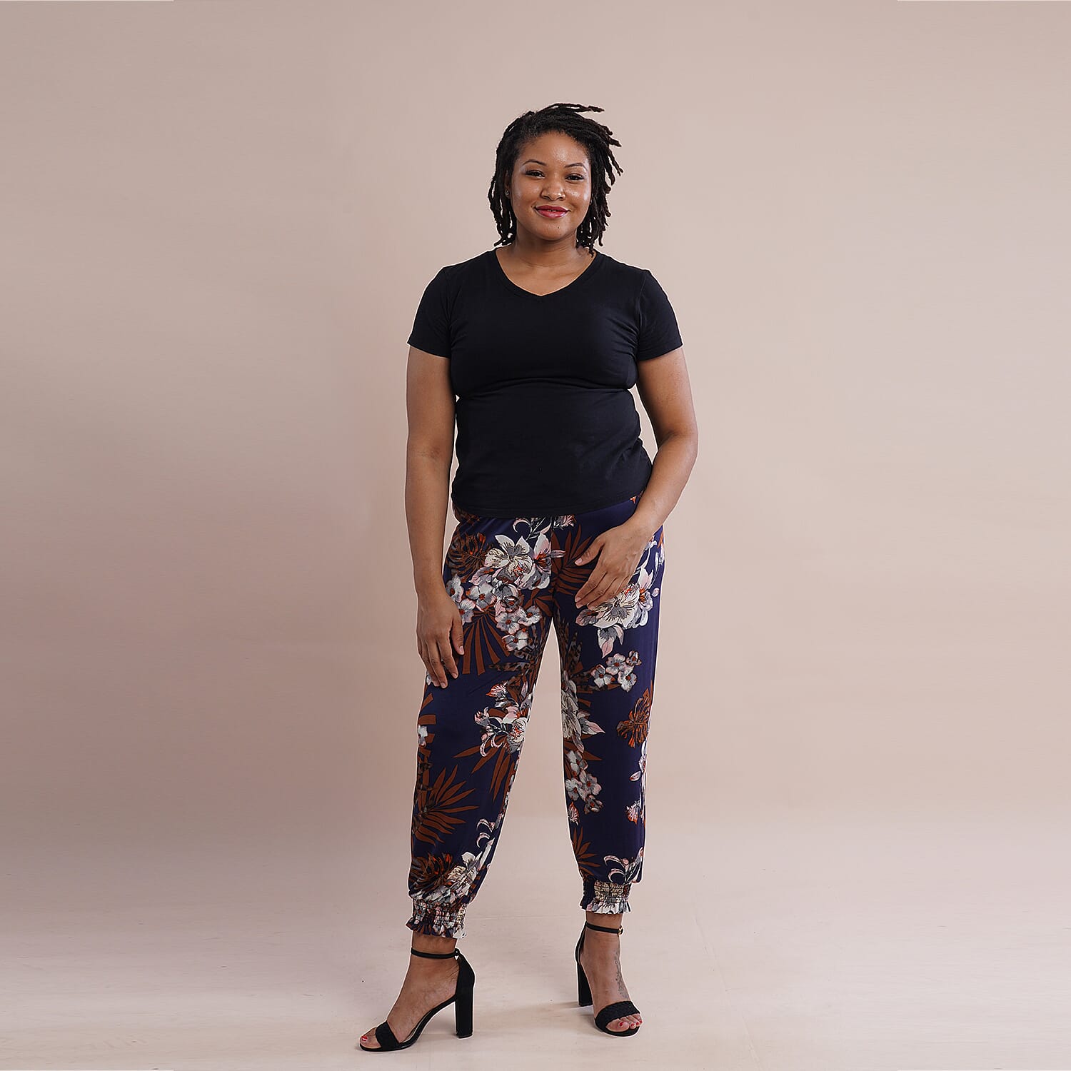 TAMSY Curve Collection Floral Printed Trousers (Size-XL-XXL,18-24) - Navy and White