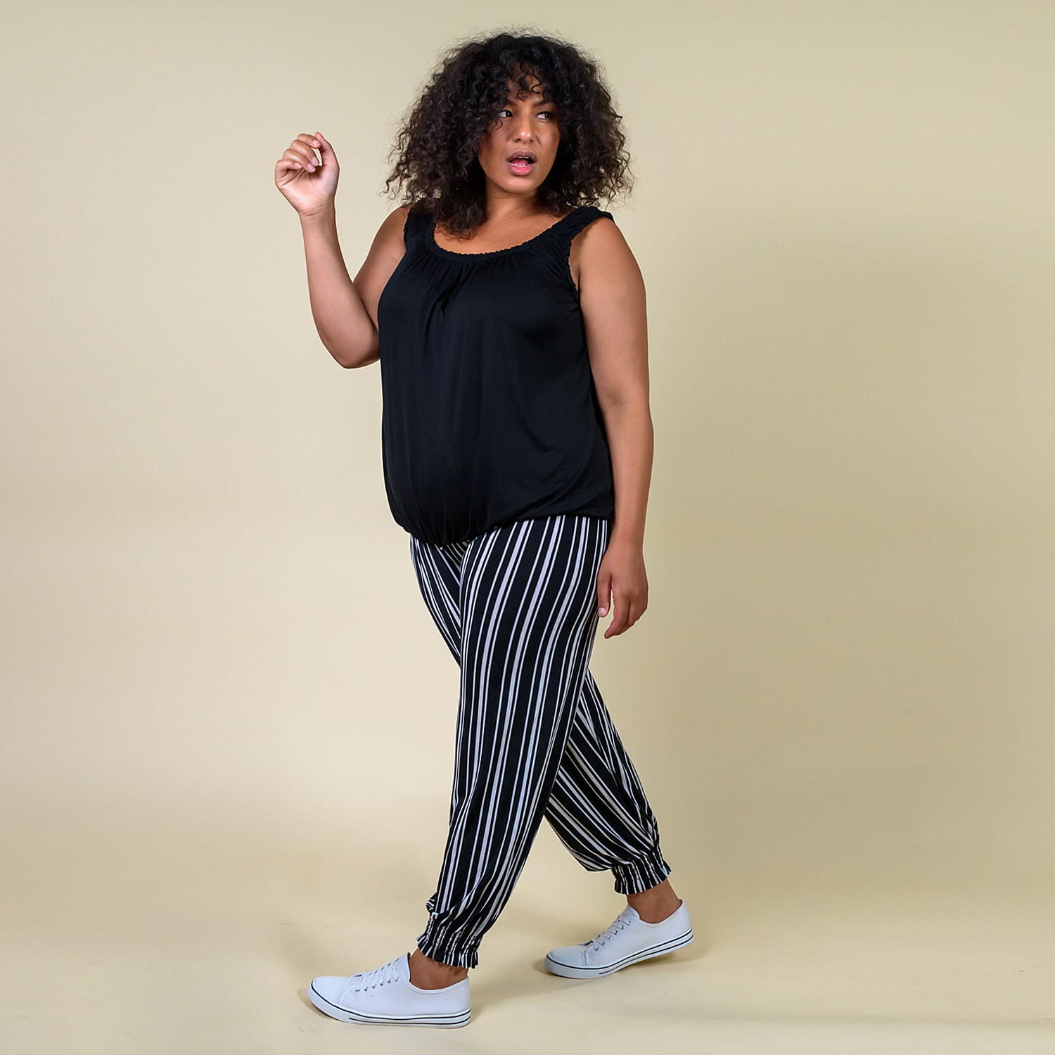 TAMSY One Size Stripe Printed Trousers (Size-M-L,10-16) - Black and White