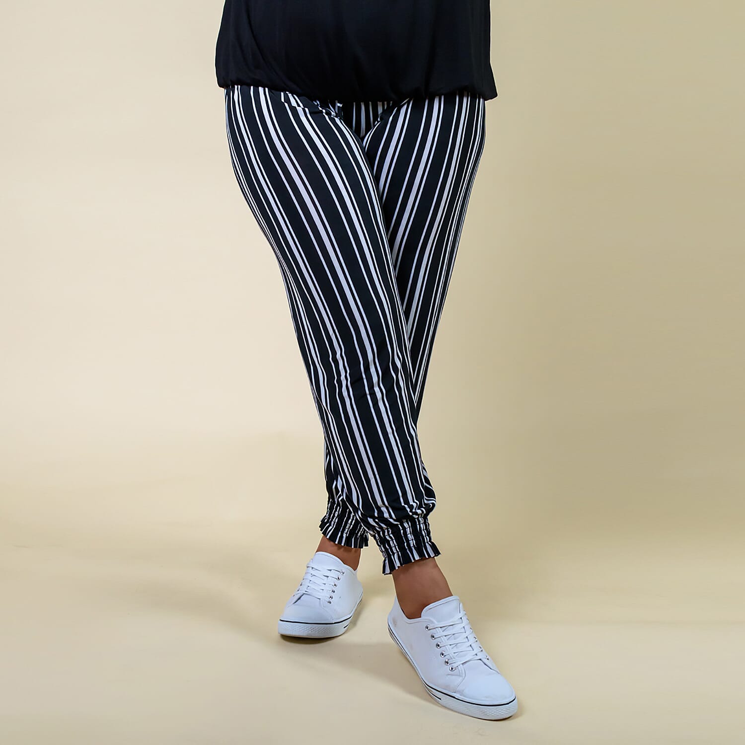 TAMSY One Size Stripe Printed Trousers (Size-M-L,10-16) - Black and White