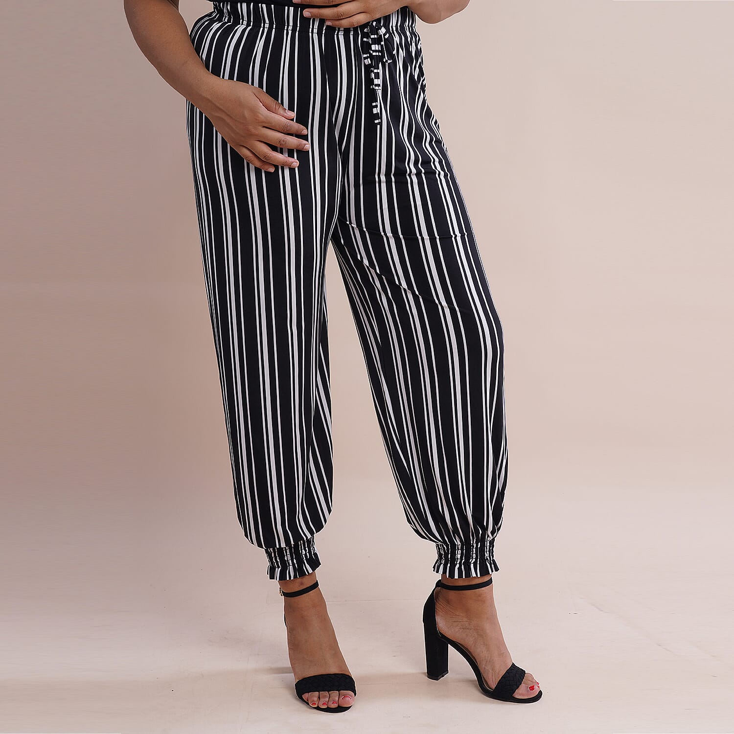 TAMSY One Size Stripe Printed Trousers (Size-M-L,10-16) - Black and White