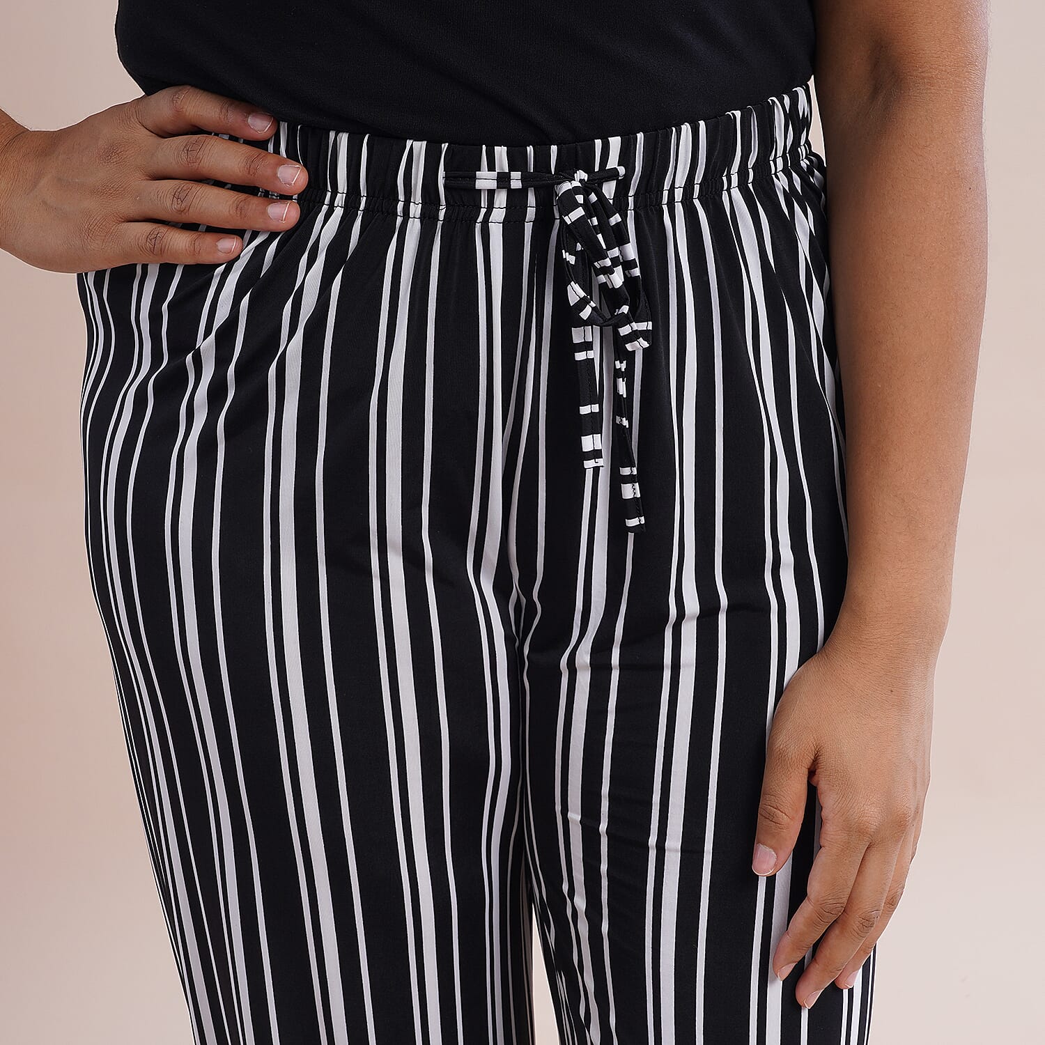TAMSY One Size Stripe Printed Trousers (Size-M-L,10-16) - Black and White