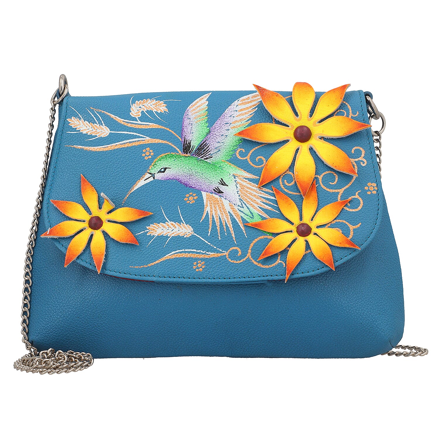 THE HANDCRAFTED LUXURY - Sukriti 100% Genuine Leather Handpainted Shoulder Bag - Blue