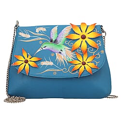THE HANDCRAFTED LUXURY - Sukriti 100% Genuine Leather Handpainted Shoulder Bag - Blue