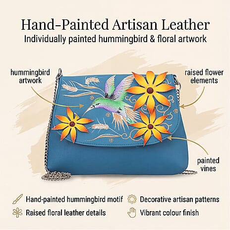 THE HANDCRAFTED LUXURY - Sukriti 100% Genuine Leather Handpainted Shoulder Bag - Blue