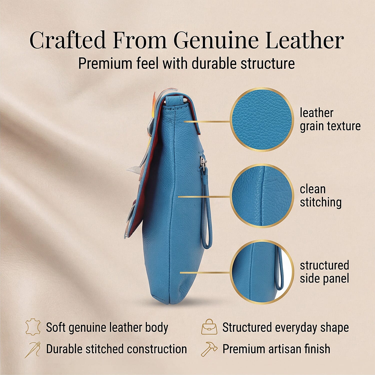 THE HANDCRAFTED LUXURY - Sukriti 100% Genuine Leather Handpainted Shoulder Bag - Blue