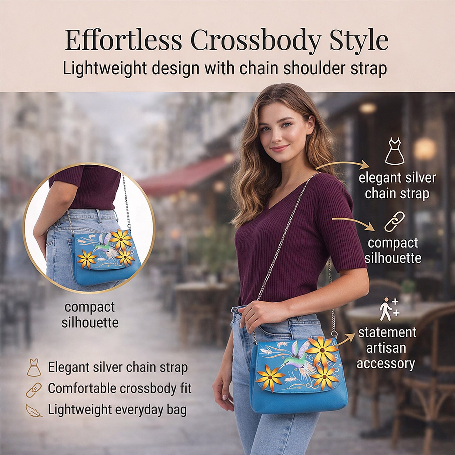 THE HANDCRAFTED LUXURY - Sukriti 100% Genuine Leather Handpainted Shoulder Bag - Blue