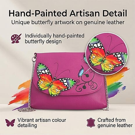 THE HANDCRAFTED LUXURY - Sukriti 100% Genuine Leather Handpainted Shoulder Bag - Pink