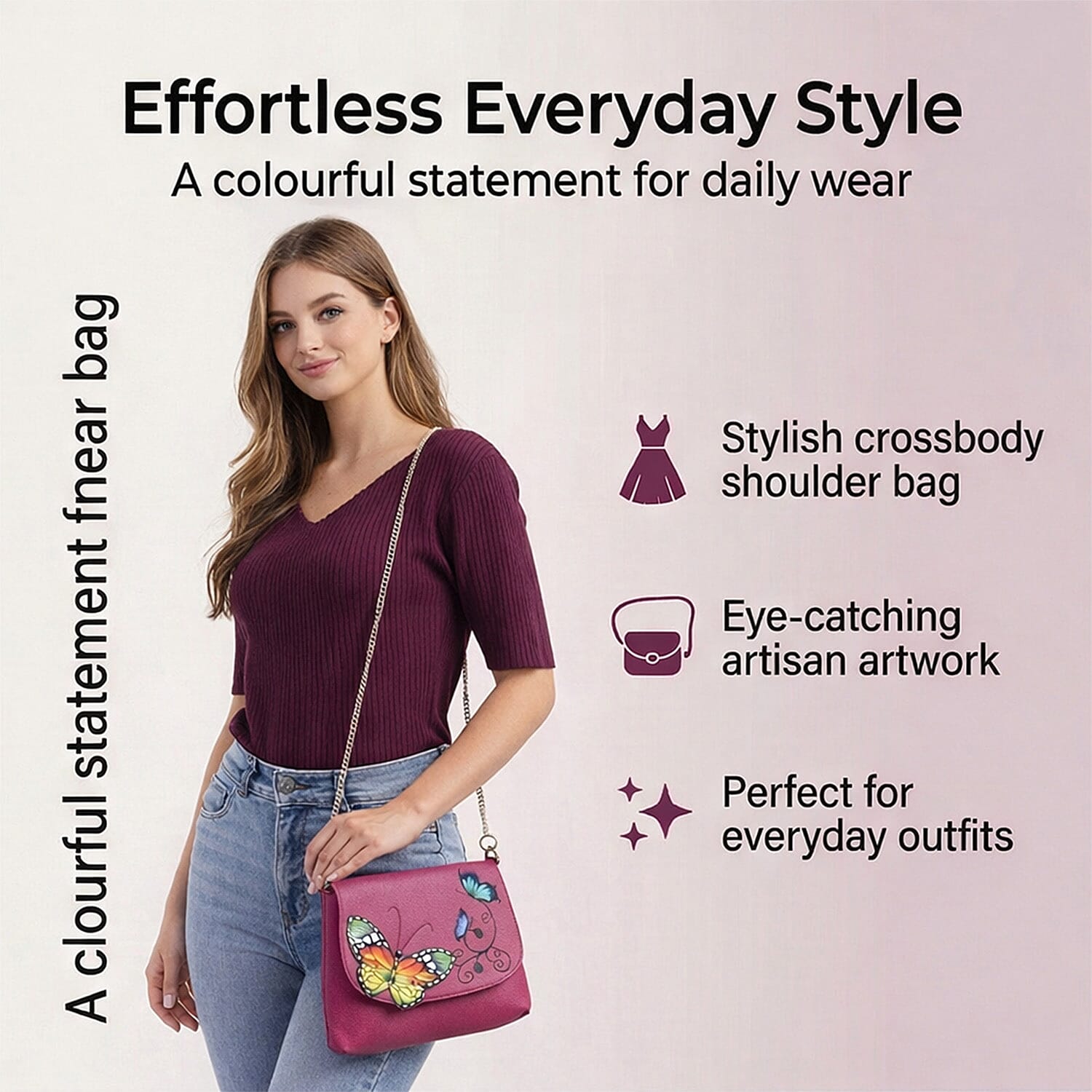 THE HANDCRAFTED LUXURY - Sukriti 100% Genuine Leather Handpainted Shoulder Bag - Pink