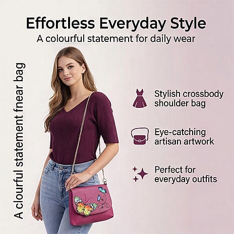 THE HANDCRAFTED LUXURY - Sukriti 100% Genuine Leather Handpainted Shoulder Bag - Pink