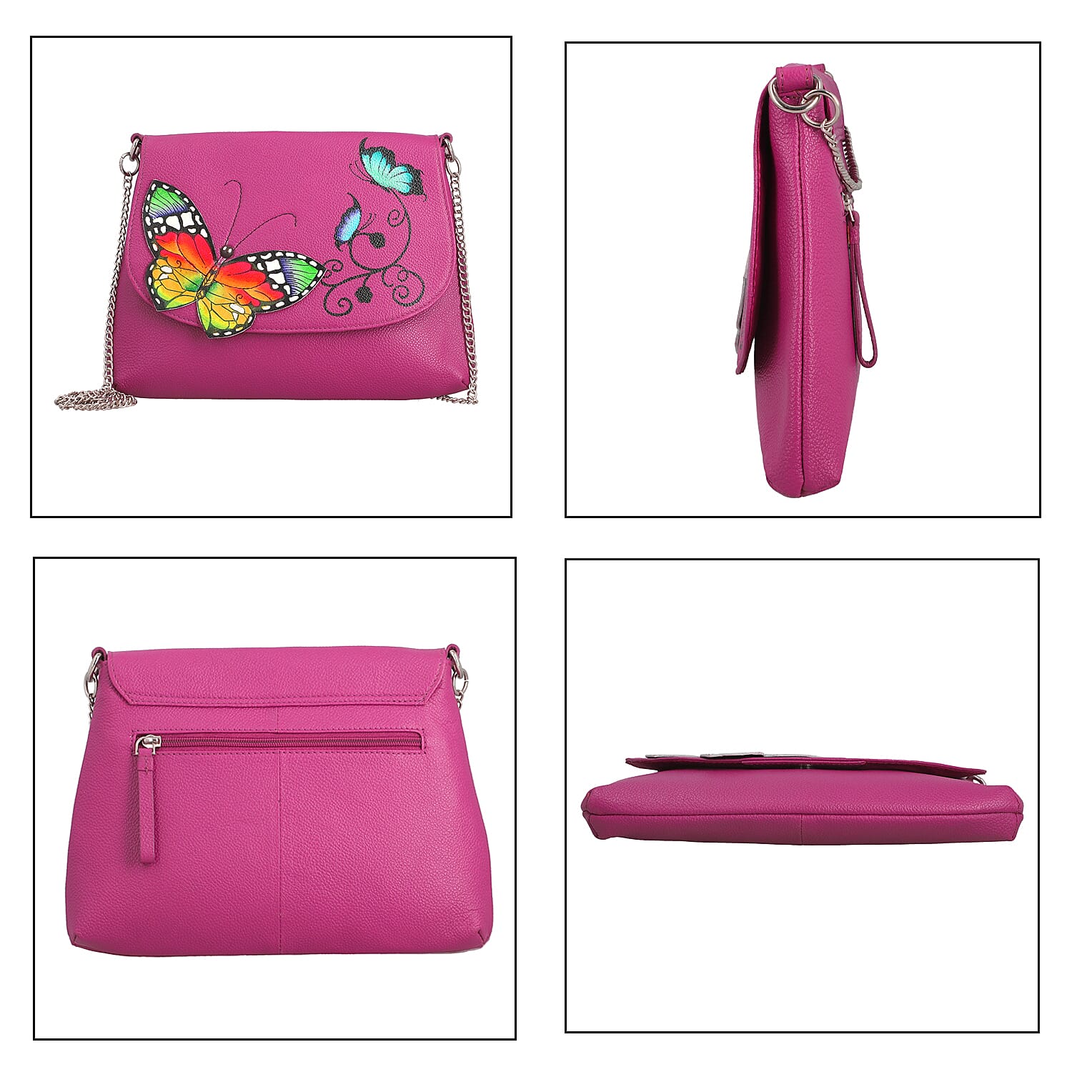 THE HANDCRAFTED LUXURY - Sukriti 100% Genuine Leather Handpainted Shoulder Bag - Pink